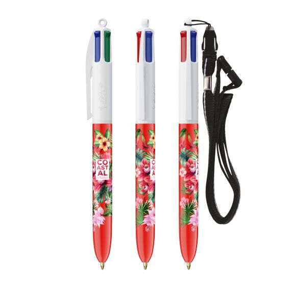 Stylo personnalisable fabriqué en France BIC 4 Couleurs avec Lanyard