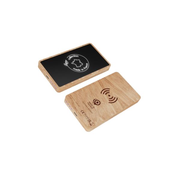 Powerbank publicitaire fabriqué en France wireless wood 5000 SCX design Logo lumineux 