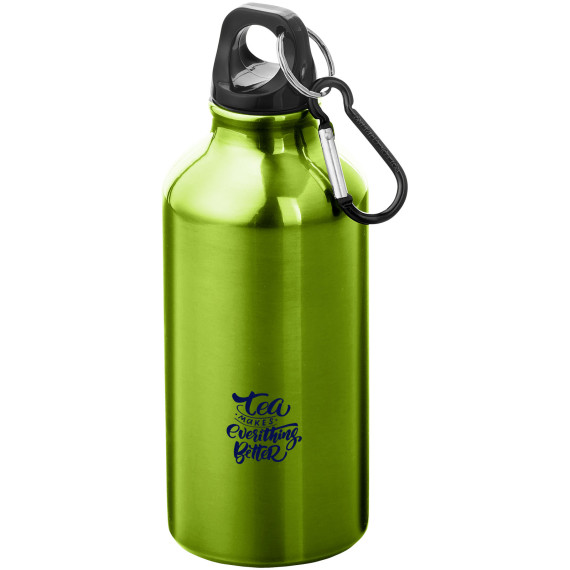 Bouteille publicitaire d'eau Oregon de 400 ml en aluminium recyclé certifié RCS avec mousqueton