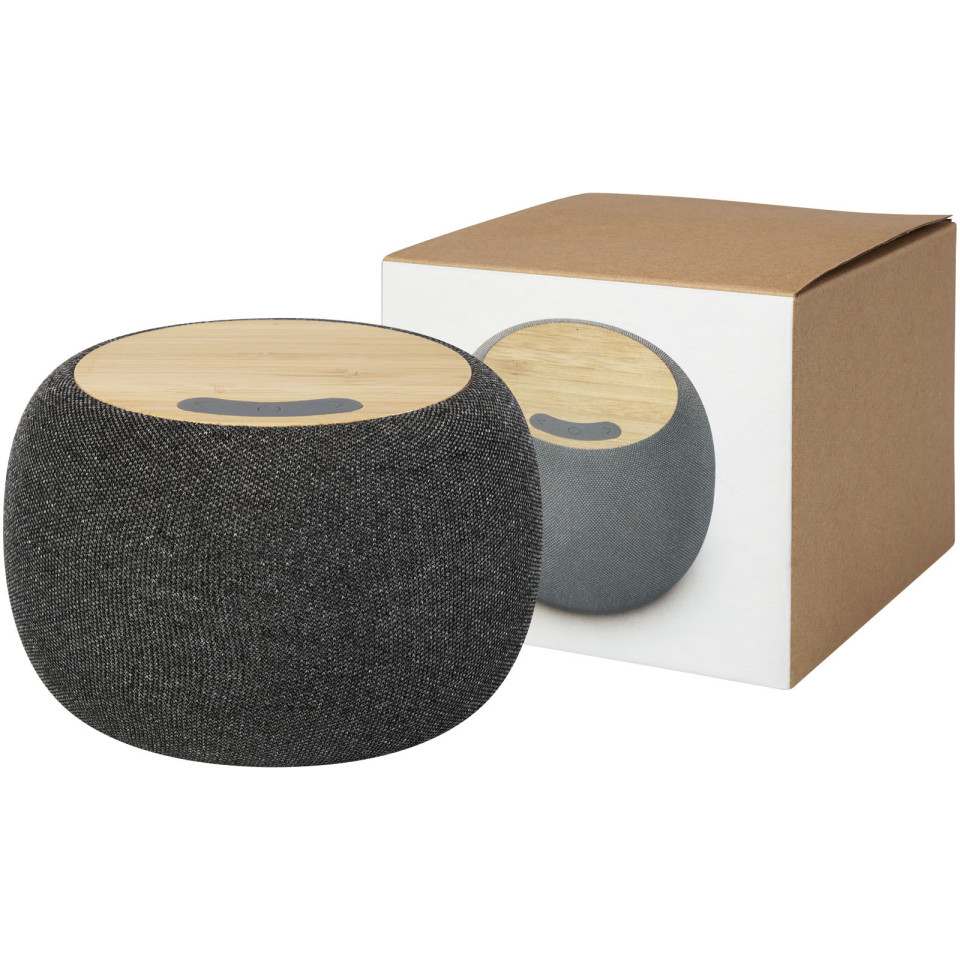 Haut-parleur publicitaire Bluetooth® et tapis de charge sans fil Ecofiber en bamboo/RPET