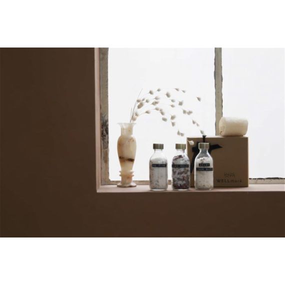 Coffret cadeau personnalisé avec sel de bain WELLmark Just Relax avec 3 pièces de 200 ml