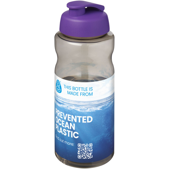 Bouteille publicitaire de sport H2O Active® Eco Big Base de 1 litre à couvercle rabattable fabriqué en Europe