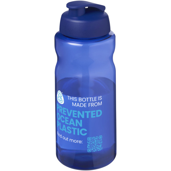 Bouteille publicitaire de sport H2O Active® Eco Big Base de 1 litre à couvercle rabattable fabriqué en Europe