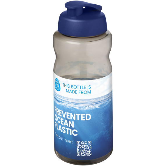 Bouteille publicitaire de sport H2O Active® Eco Big Base de 1 litre à couvercle rabattable fabriqué en Europe