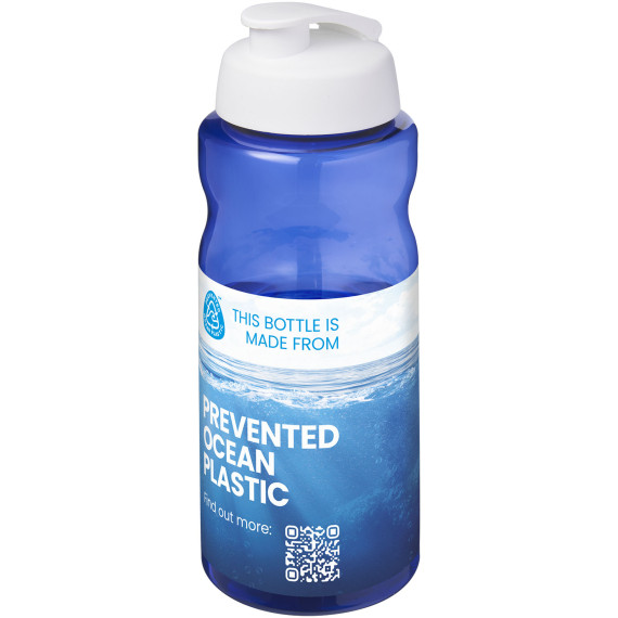 Bouteille publicitaire de sport H2O Active® Eco Big Base de 1 litre à couvercle rabattable fabriqué en Europe