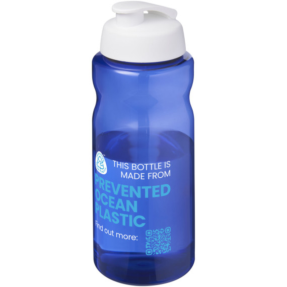 Bouteille publicitaire de sport H2O Active® Eco Big Base de 1 litre à couvercle rabattable fabriqué en Europe