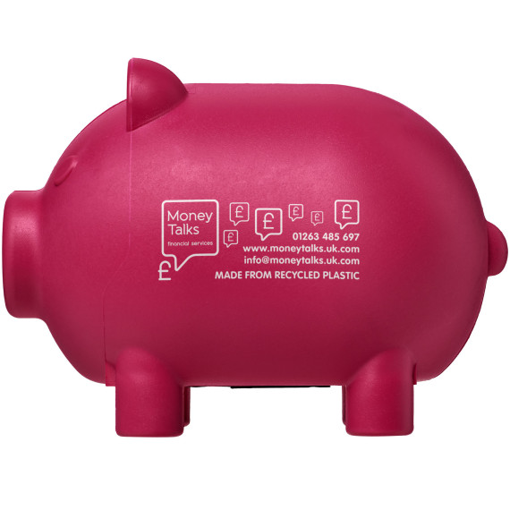 Tirelire publicitaire en plastique recyclé Oink fabriqué en Europe