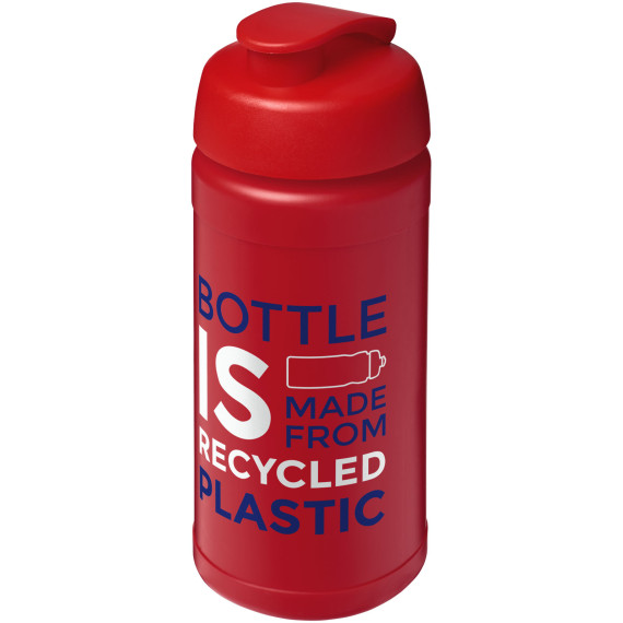 Bouteille publicitaire de sport Baseline de 500 ml recyclée avec couvercle rabattable fabriqué en Europe