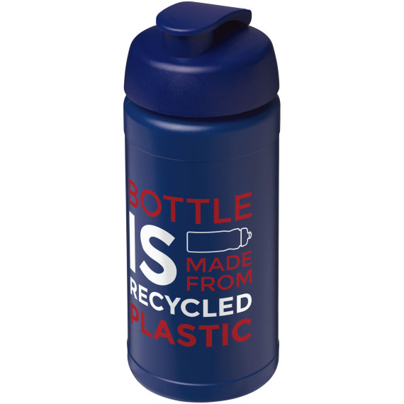 Bouteille publicitaire de sport Baseline de 500 ml recyclée avec couvercle rabattable fabriqué en Europe