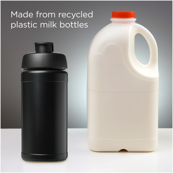 Bouteille publicitaire de sport Baseline de 500 ml recyclée avec couvercle rabattable fabriqué en Europe