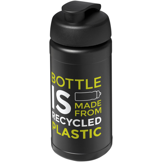 Bouteille publicitaire de sport Baseline de 500 ml recyclée avec couvercle rabattable fabriqué en Europe