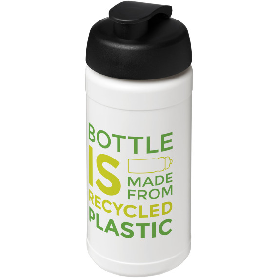 Bouteille publicitaire de sport Baseline de 500 ml recyclée avec couvercle rabattable fabriqué en Europe