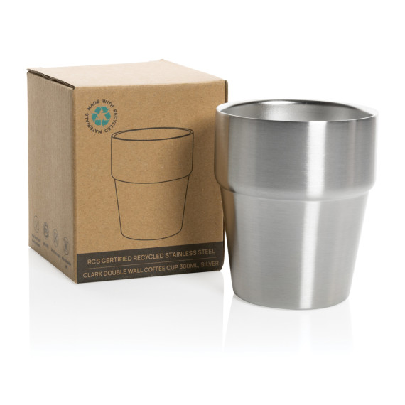 Tasse publicitaire à café 300ml à double paroi en acier inoxydable recyclé RCS Clark