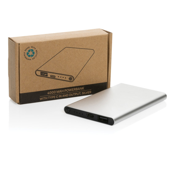 Powerbank publicitaire 4000mAh en plastique recyclé/aluminium RCS