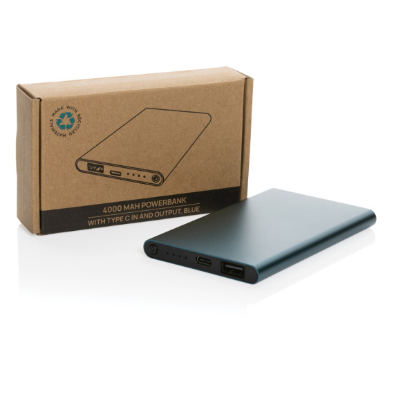 Powerbank publicitaire 4000mAh en plastique recyclé/aluminium RCS