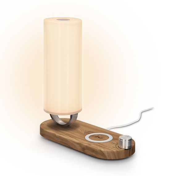 Lampe et chargeur induction personnalisée effet bois 15W