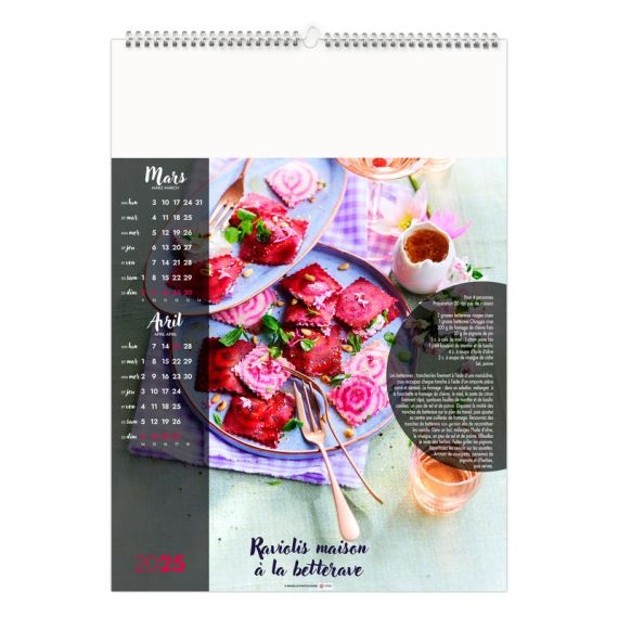 Calendrier publicitaire fabriqué en France 6 et 7 feuillets Plats et Desserts grand format