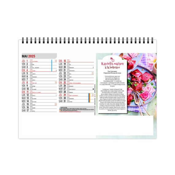 Calendrier personnalisé fabriqué en France de bureau Mes petites recettes 13 feuillets