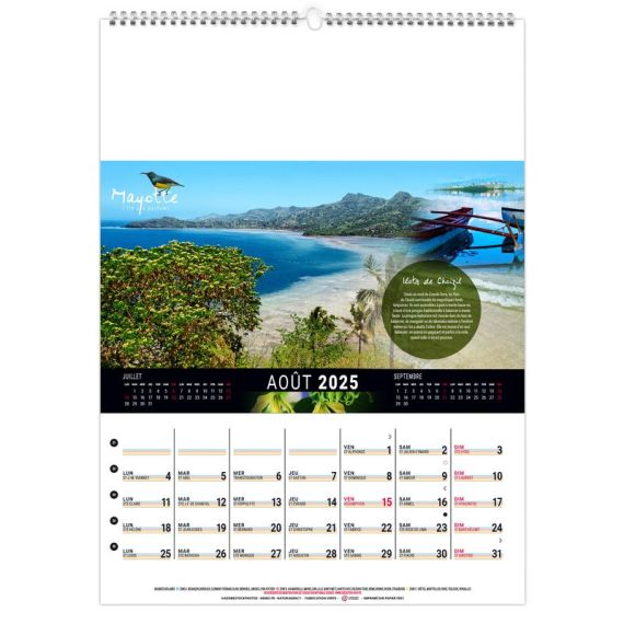 Calendrier publicitaire fabriqué en France Mural 12 feuillets Mayotte 