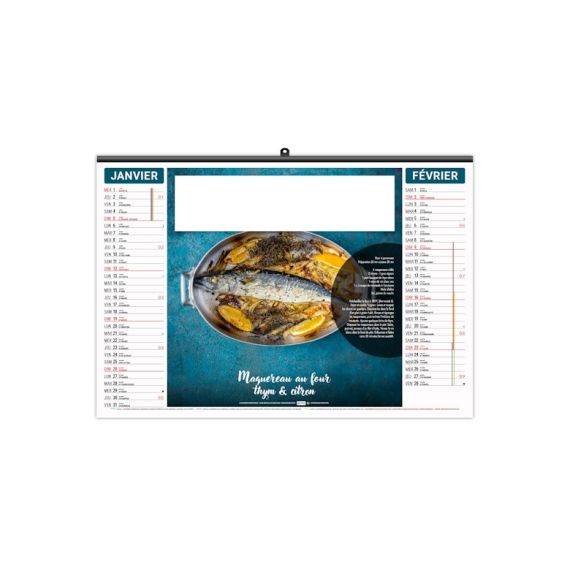 Calendrier économique publicitaire fabriqué en France 6 feuillets Plats et Desserts