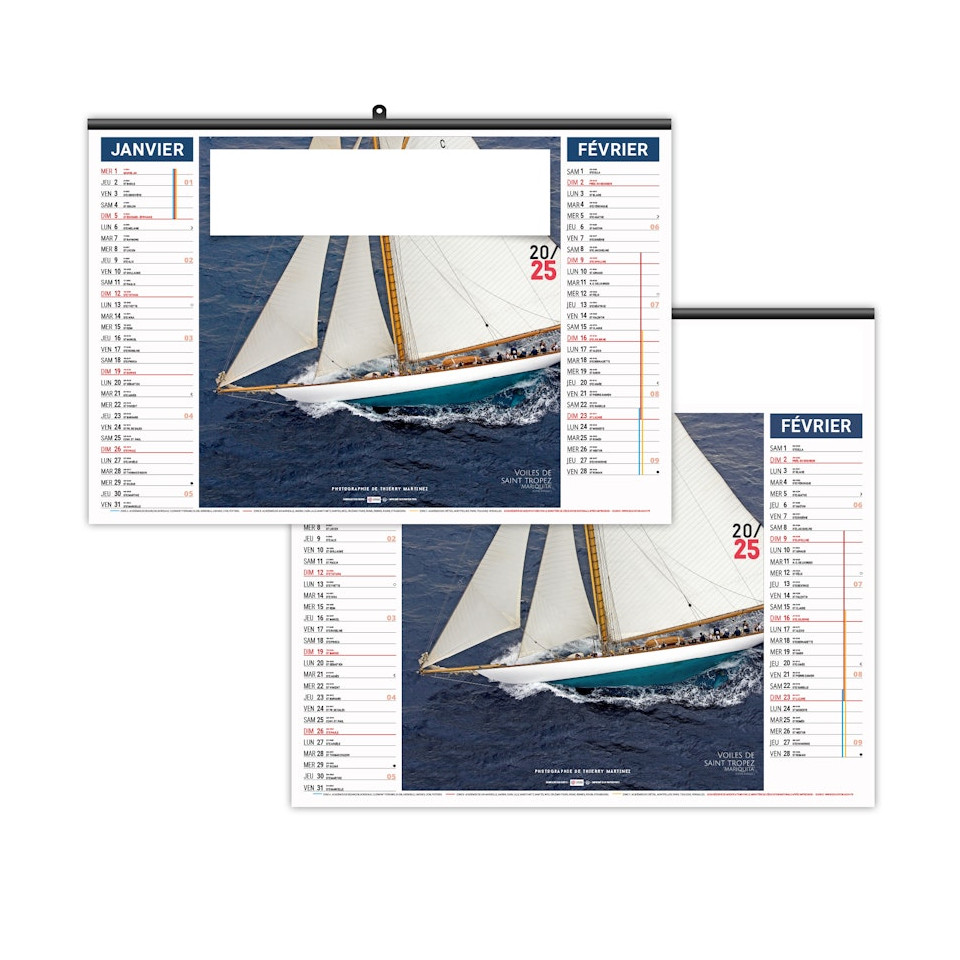 Calendrier économique publicitaire fabriqué en France 6 feuillets Voile classique