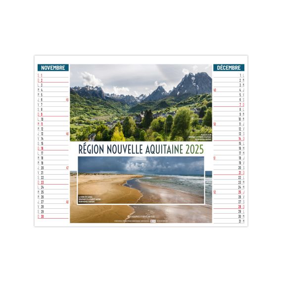 Calendrier personnalisé 6 feuillets Paysages de France 2 en 1