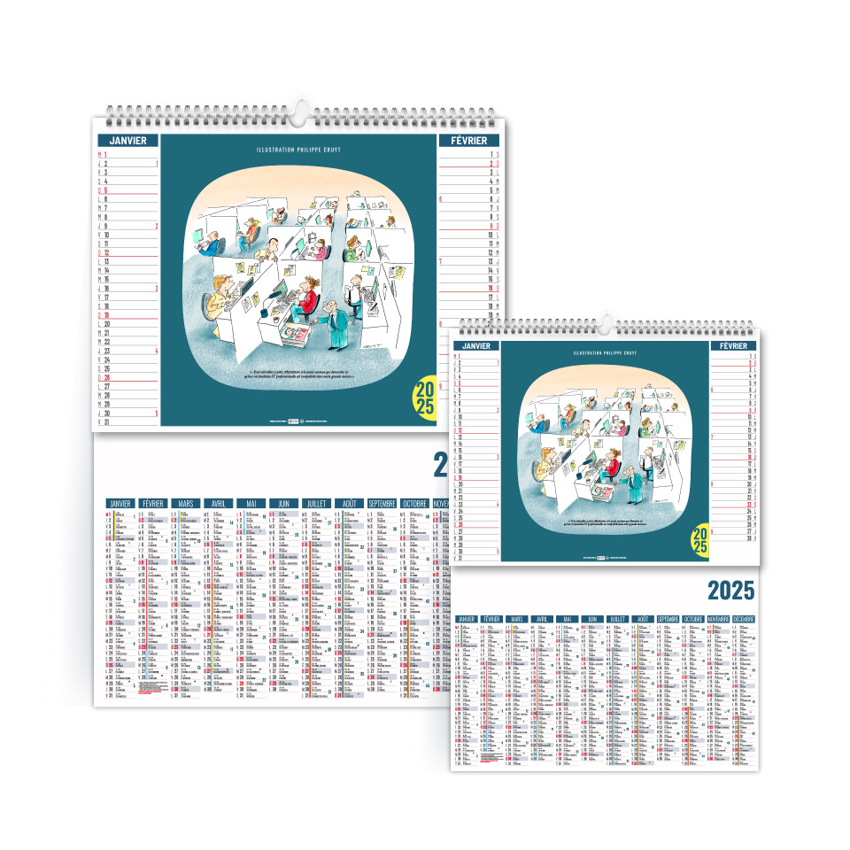 Calendrier publcitaire fabriqué en France 6 feuillets 2 en 1 Humour au travail