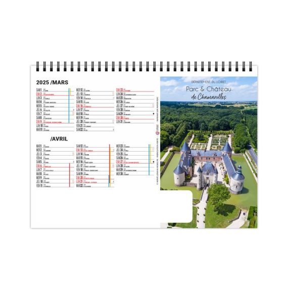 Calendrier publicitaire fabriqué en France de bureau Parcs et Châteaux 7 feuillets