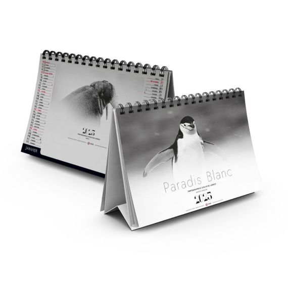 Calendrier publicitaire personnalisable fabriqué en France de bureau Paradis Blanc 7 feuillets