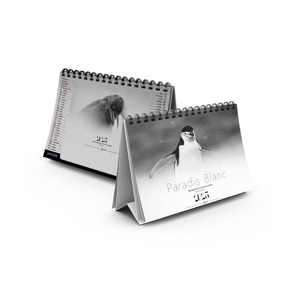 Calendrier publicitaire personnalisable fabriqué en France de bureau Paradis Blanc 7 feuillets