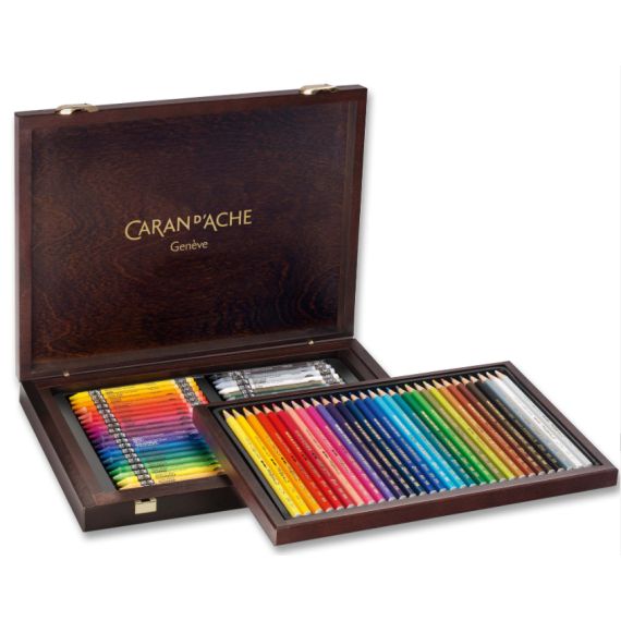 Coffret bois de 30 Prismalo + 40 Neocolor Caran dAche personnalisé fabriqué en Europe