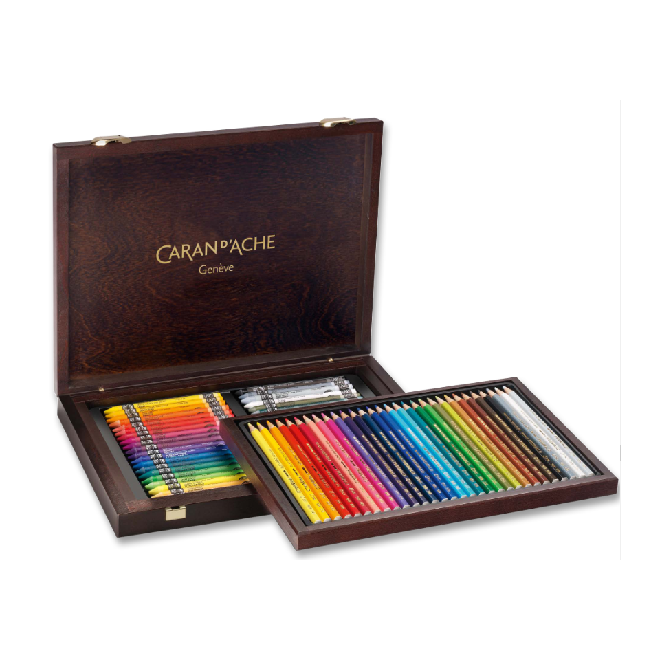 Coffret bois de 30 Prismalo + 40 Neocolor Caran dAche personnalisé fabriqué en Europe