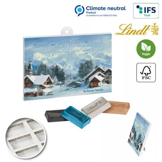 Calendrier de l’avent personnalisable A5version papier Napolitains Lindt veggie 100 % recyclable fabriqué en Europe