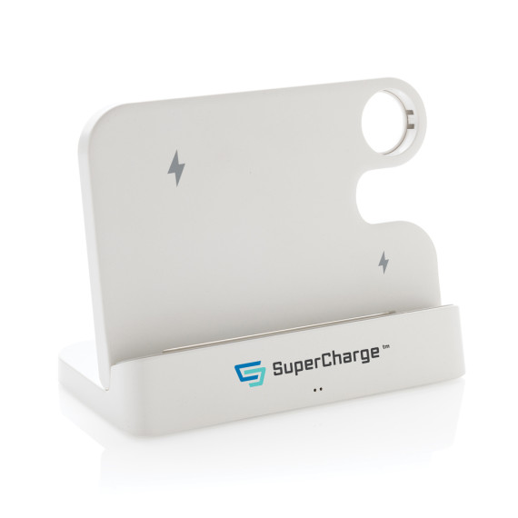 Double publicitaire chargeur 15W en plastique RCS avec emplacement iWatch