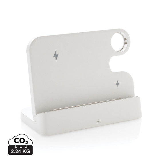 Double publicitaire chargeur 15W en plastique RCS avec emplacement iWatch