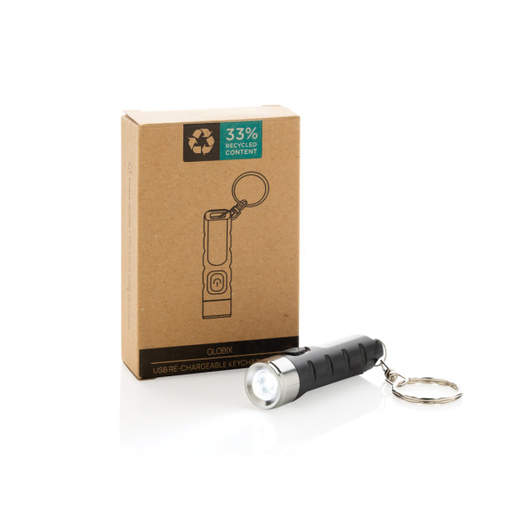 Porte-clés publicitaire lampe torche charge USB en plastique RCS Globix