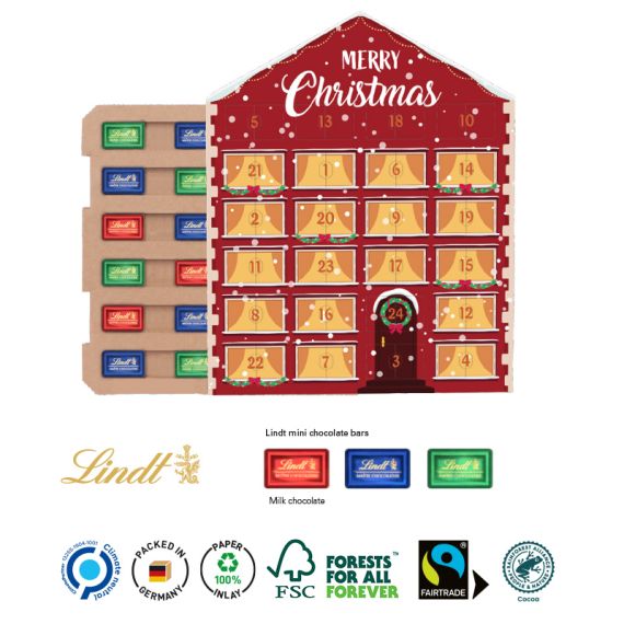 Calendrier de l’avent maison personnalisé mini chocolat lindt fabriqué en Europe Ecologique 210x260x15 mm