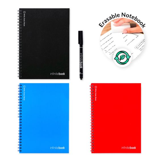 Cahier publicitaire effaçable réutilisable Infinitebook plain A5 couverture souple page lignée Fabriqué en Europe Express