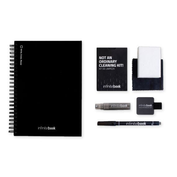 Set cahier personnalisé effaçable réutilisable infinitebook A5 couverture rigide avec kit de nettoyage Fabriqué en Europe Expres