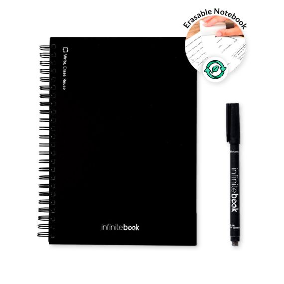 Set cahier personnalisé effaçable réutilisable infinitebook A5 couverture rigide avec kit de nettoyage Fabriqué en Europe Expres