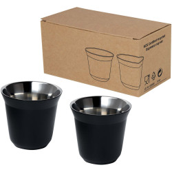 Ensemble publicitaire de tasses à espresso en acier inoxydable Duo de 80 ml certifié RCS