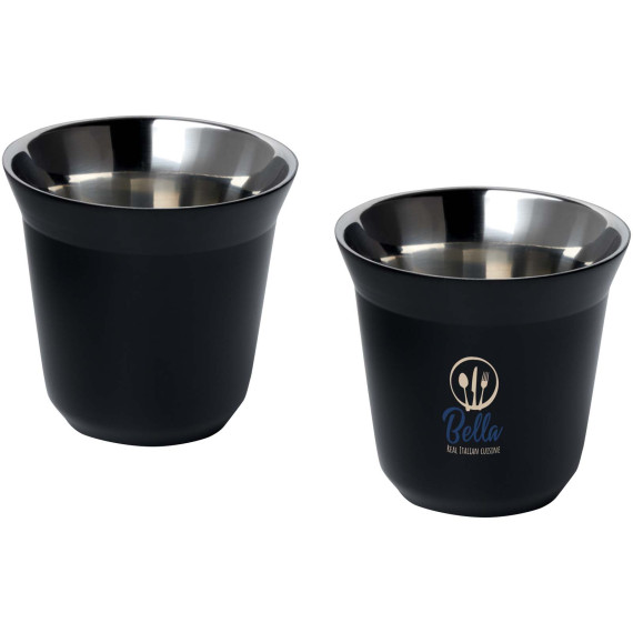 Ensemble publicitaire de tasses à espresso en acier inoxydable Duo de 80 ml certifié RCS