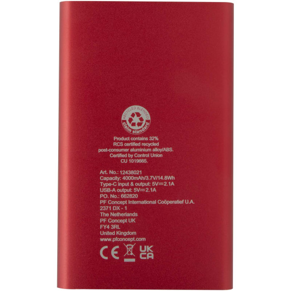 Batterie publicitaire de secours en aluminium Pep de type-C de 4 000 mAh