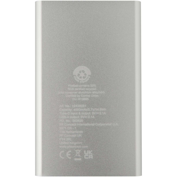 Batterie publicitaire de secours en aluminium Pep de type-C de 4 000 mAh