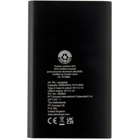 Batterie publicitaire de secours en aluminium Pep de type-C de 4 000 mAh