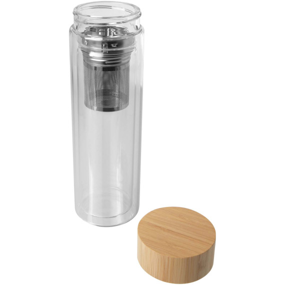 Bouteille publicitaire à infusion Bailey en verre borosilicate de 400 ml avec couvercle en bambou