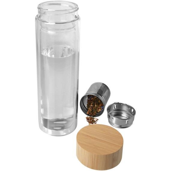 Bouteille publicitaire à infusion Bailey en verre borosilicate de 400 ml avec couvercle en bambou