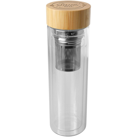 Bouteille publicitaire à infusion Bailey en verre borosilicate de 400 ml avec couvercle en bambou