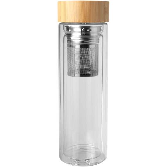 Bouteille publicitaire à infusion Bailey en verre borosilicate de 400 ml avec couvercle en bambou