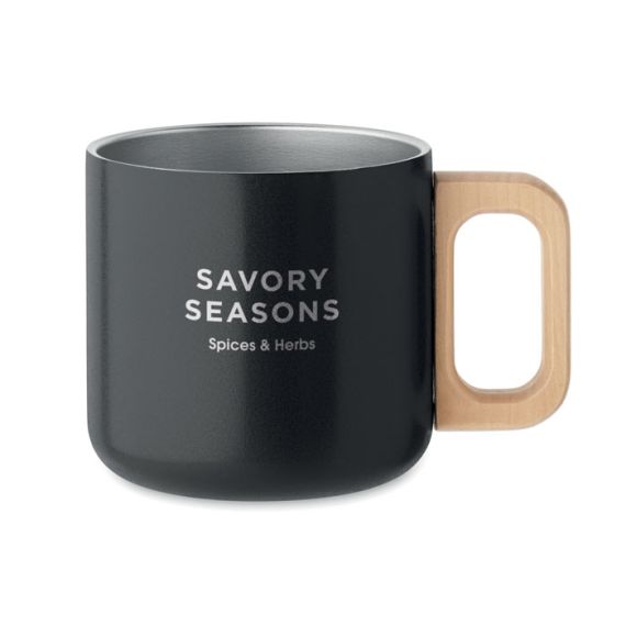 Mug personnalisé acier double paroi poignée en bois 350 ml